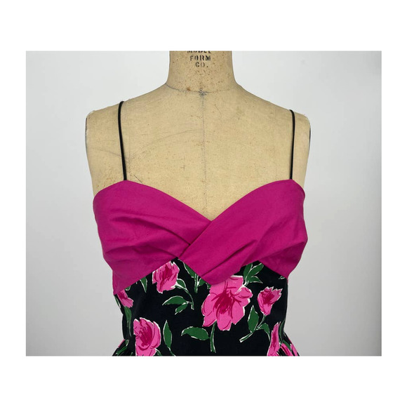 Floral Fit and Flare Sleeveless Pink Black Midi Rockabilly Dress Medium - Picture 4 of 8